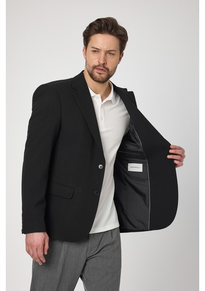 Lores Erkek Siyah Balıksırtı Desenli Esnek Likralı Kumaş Yazlık Ceket fırsatları