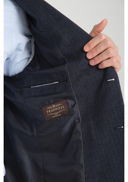 Brando Erkek Lacivert Kendinden Desenli Slim Fit Pamuklu Likralı Esneyen Kumaşlı Spor Blazer Ceket fırsatları
