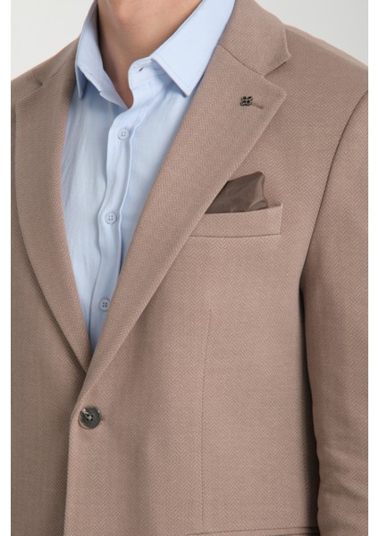 Brando Erkek Kahverengi Kendinden Desenli Slim Fit Pamuklu Likralı Esneyen Kumaşlı Spor Blazer Ceket fiyatları