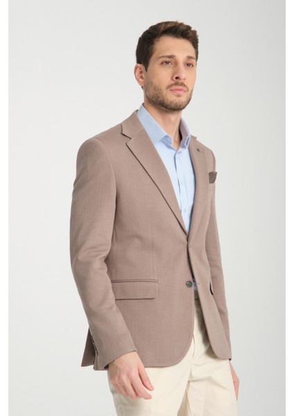 Brando Erkek Kahverengi Kendinden Desenli Slim Fit Pamuklu Likralı Esneyen Kumaşlı Spor Blazer Ceket modelleri