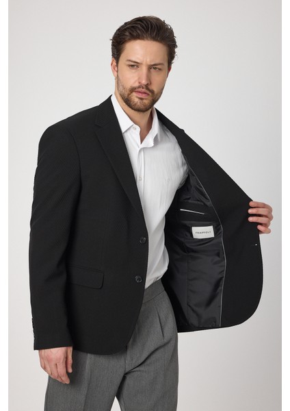 Sandeo Erkek Siyah Diagonel Desenli Esneyen Kumaş Likralı Blazer Ceket fırsatları