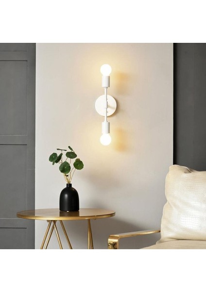 Retro,modern,vintage Beyaz 2 x E27 Duylu Metal Duvar Aplik