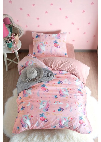 Kolay Ütülenir Nevresim Takımı Tek Kişilik Mystara Pembe