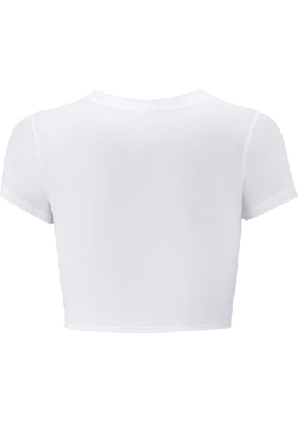 Kadın Renkli Yıldız Kristal Taş Baskılı Crop T-Shirt Beyaz fiyatları