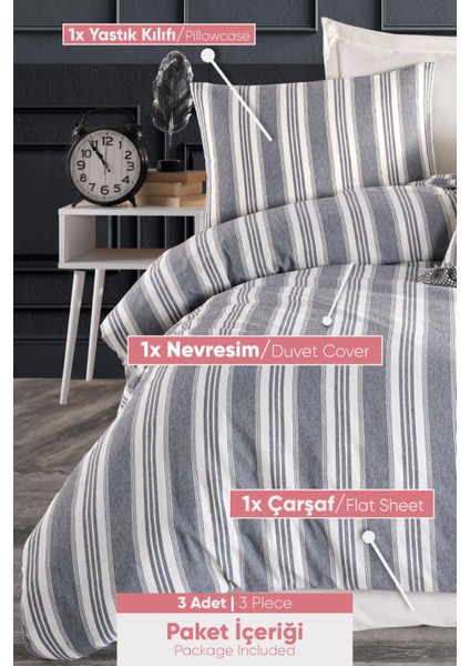 Modern Stripe Nevresim Takımı Tek Kişilik Gentletouch Antrasit