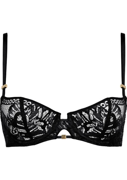 Love Soul Yarım Kap Balenli Sütyen, Çiçek Dantelli, Eyfel Kulesi Sırt Detaylı