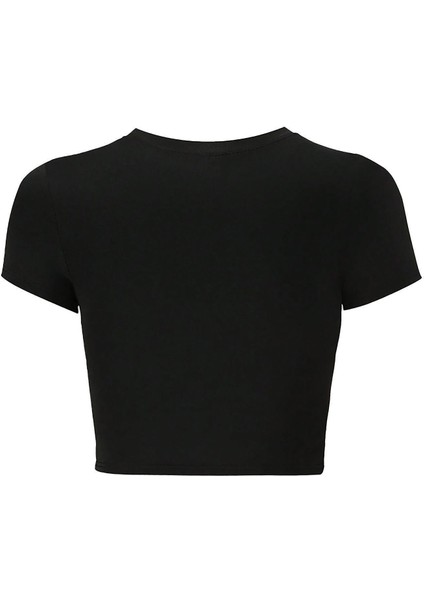 Kadın Kristal Taş Baskılı White Wicked Crop T-Shirt Siyah fiyatları