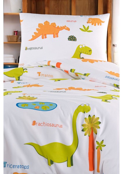 Teen Nevresim Seti Tek Kişilik Dinoland Beyaz