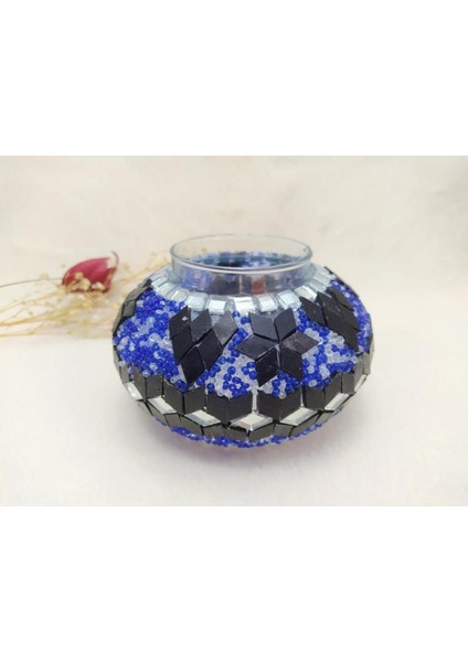 Mozaik El Işçiliği Orta Boy 10 cm Lamba Camı Başlığı Mavi