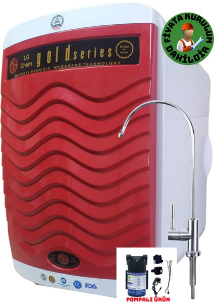 Lg Chem Ücretsiz Montajlı-Pompalı Gold Specıal 12 Litre 7 Filtre 14 Aşama Gümüş Iyon Tatlandırıcı Mineral Alkali 90 Gpd Nano Membranlı 304 Kalite Krom Musluklu 12 Litre Çelik Tanklı Su Arıtma Cihazı