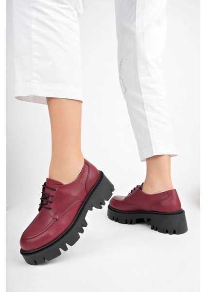 Deri Kadın Tırtıklı Platform Loafer Ayakkabı TRC49-4003
