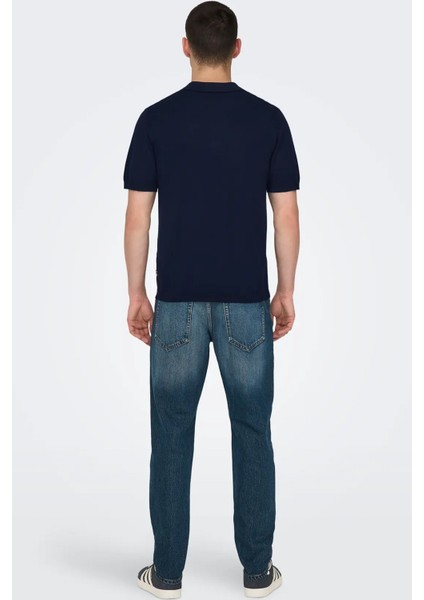 Erkek Regular Fit Polo Yaka Lacivert Triko T-Shirt - 22022219 modelleri