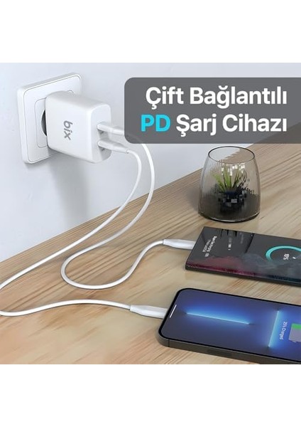 BX2P50 50W Pd 2*type-C Girişli Gelişmiş Şarj Teknolojisi ile Donatılmış Seyahat Adaptörü