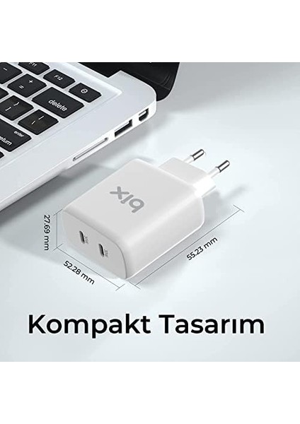 BX2P50 50W Pd 2*type-C Girişli Gelişmiş Şarj Teknolojisi ile Donatılmış Seyahat Adaptörü