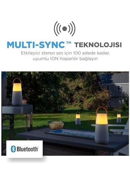 Audio Bright Max - Taşınabilir, Suya Dayanıklı, Işıklı 360 Derece Bluetooth Hoparlör, Aydınlatma, Atmosferik Sesler, Çoklu Senkronizasyon Teknolojisi ve Şarj Edilebilir Pil ile