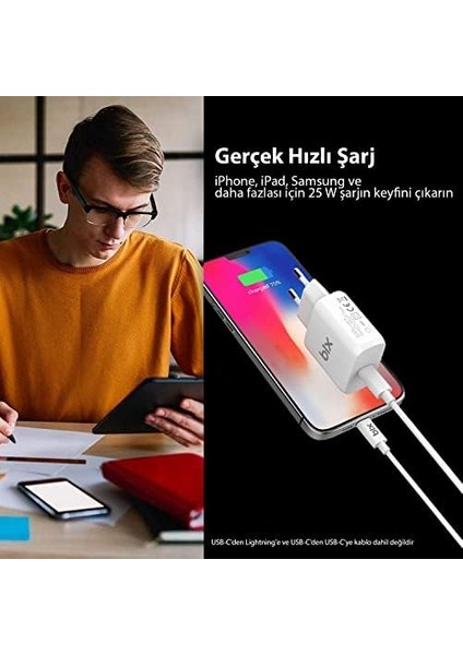 BX-PD25TA 25W Pd Type-C Hızlı Şarj Adaptörü iPhone 15/14/13/12 Pro Max, Samsung Galaxy, Huawei Hızlı Şarj Protokolü Destekli, S24/S23/S22/S21/NOTE 10, Mate 50 Pro