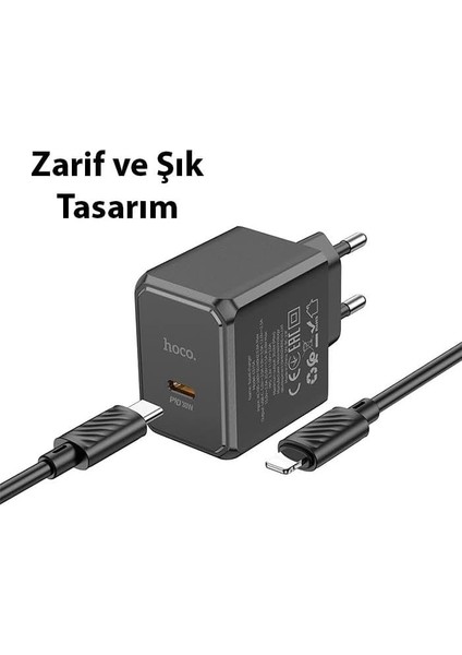 Hc Seri Akım Korumalı Turbo 30W Type-C Şarj Başlığı ve 1mt Lightning Kablo Şarj Seti Iphone Ile Uyumlu