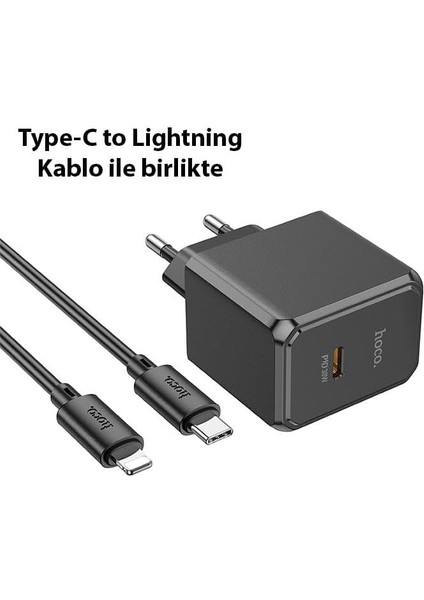 Hc Seri Akım Korumalı Turbo 30W Type-C Şarj Başlığı ve 1mt Lightning Kablo Şarj Seti Iphone Ile Uyumlu