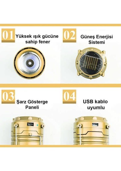 Kamp Lambası, Solar Kamp Fener, El Feneri, El Lambası, Çadır Lambası, Usb Ile Şarj Edilebilir, Dış Mekan, Yürüyüş, Acil Durum, Kamp Feneri, Taşınabilir Şarj Cihazı