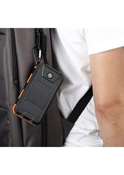 Agile Polikristal Solar Güneş Enerjili Powerbank Su Geçirmez Taşınabilir Göstergeli Fenerli Turuncu L50 (10000MAH)