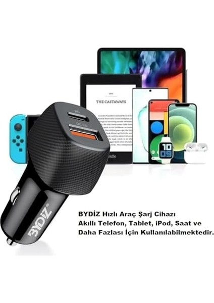 By-38 Hızlı Araç Şarj Adaptörü, 38W Pd+Usb Çift Çıkış, Pps Teknolojili, Siyah Şarj Aleti modelleri