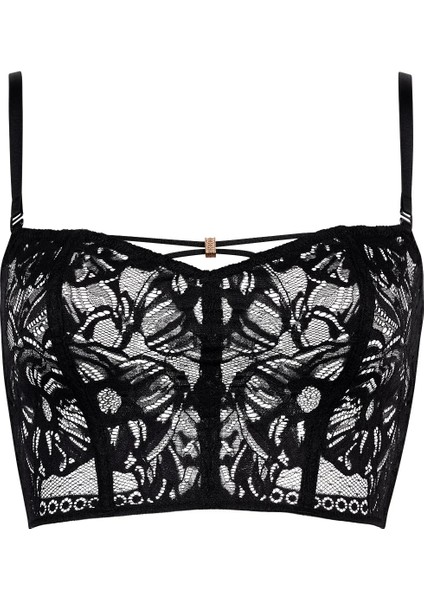 Love Soul Dantel Bustier Çiçek Desenli Transparan Efektli Çıkarılabilir Askılı Büstiyer
