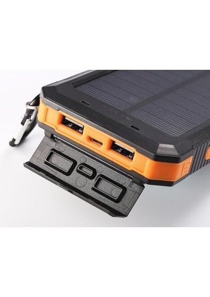 10000 Mah Güneş Enerjili Powerbank Çift USB LED Işıklı Şarj Göstergeli Taşınabilir Şarj Cihazı Y50 (Turuncu)