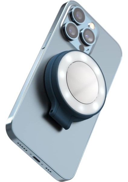 Snaplight - Dört Parlaklık Ayarına Sahip LED Selfie Halka Işığı ve Dahili Pil - Manyetik Montaj Herhangi Bir Telefona Takılır - Saygısız Tasarım | Abyss Blue