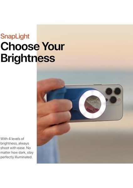 Snaplight - Dört Parlaklık Ayarına Sahip LED Selfie Halka Işığı ve Dahili Pil - Manyetik Montaj Herhangi Bir Telefona Takılır - Saygısız Tasarım | Abyss Blue