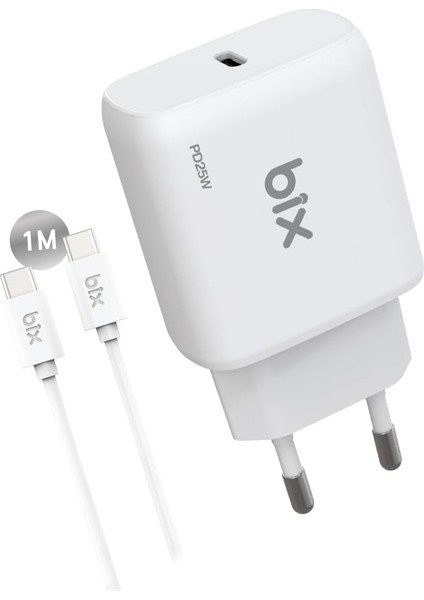 BXUC25TA 25W Type-C Pd Hızlı Şarj Adaptörü + 1 Metre 5A Type-C Kablo Siyah Iphone, Huawei Hızlı Şarj Protokolü Destekli BX-UC25TA