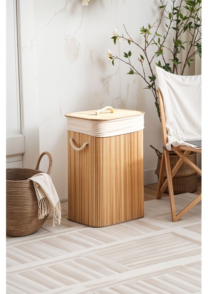 Katlanabilir bambu dikdörtgen sepet, 40x30x50cm, bej renk, 50L kullanım alanı fiyatları