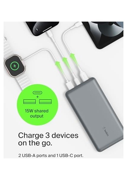 USB C Taşınabilir Şarj Cihazı 20000MAH, 20K Powerbank, USB Type C Giriş Çıkış Portu ve 2 USB A Portu, USB C - A Arası Kablo Dahil Iphone, Galaxy, Pixel, Ipad, Airpods Vb Için - Uzay Grisi