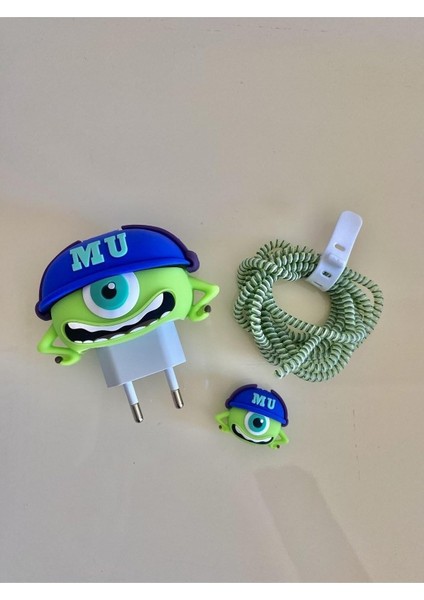 (5832) Kuromi Figürlü Şarj Başlığı ve Şarj Kablo Koruyucu Set Apple iPhone 18W-20W Şarj Adaptörü ile ile Uyumlu