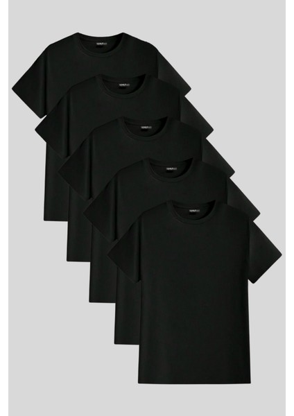 Erkek Tişört Standart Kalıp Basic Bisiklet Yaka 5-Li T-Shırt Basıc-Mankensiz5