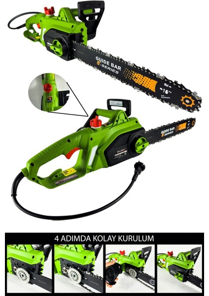 Profesyonel 4200 W Elektrikli Zincirli Testere + 948 Vf Şarjlı Çift Akü Ağaç Dal Budama Kesme Makası