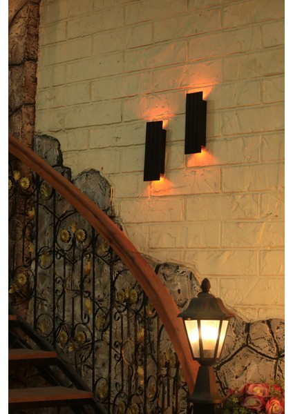 2 Adet Pilli Modern Dekoratif Duvar Aydınlatması Aplik Gece Lambası Siyah (Amber Işık)