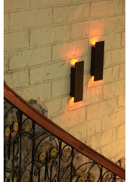 2 Adet Pilli Modern Dekoratif Duvar Aydınlatması Aplik Gece Lambası Siyah (Amber Işık)