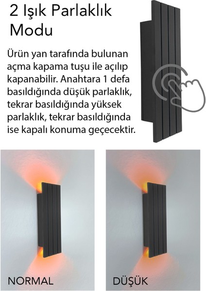 2 Adet Pilli Modern Dekoratif Duvar Aydınlatması Aplik Gece Lambası Siyah (Amber Işık)