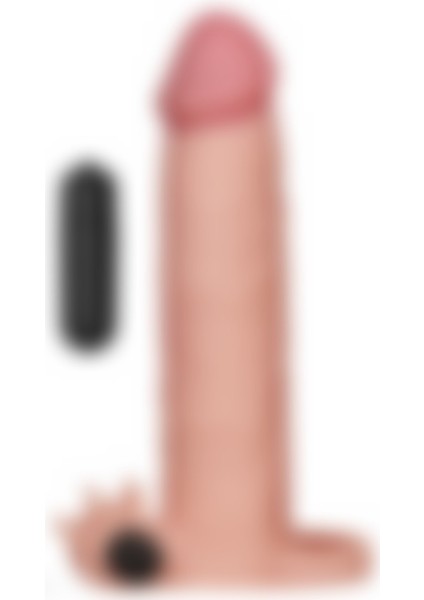 Lolita Shop Güçlü Titreşimli Testis Tutacaklı 7.5 cm Uzatmalı Dolgulu 19.5 cm Gerçekçi Yumuşak Doku Penis Kılıfı