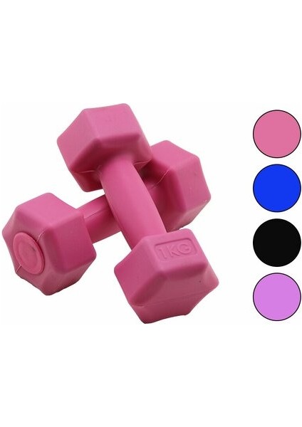 1kg Plastik Köşeli Dambıl 2 Parça Herhangi Bir Renk Gönderilir (4604)