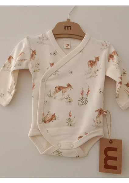 Çiçek ve Geyik Baskılı Kruvaze Body Bej 3 Lü Takım 62 cm ( Müslin Battaniyeli ) 4947 fırsatları