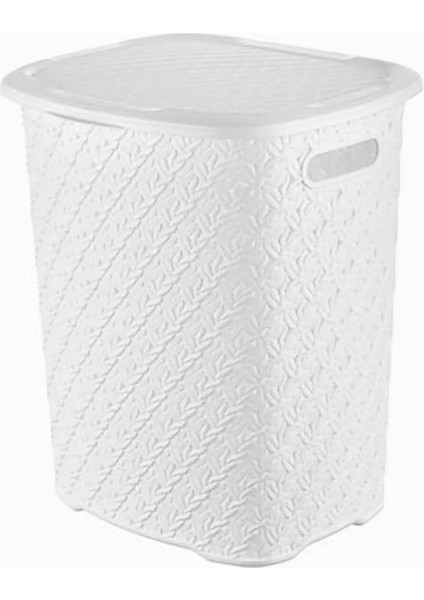 Şık Beyaz Örgü Çamaşır Sepeti, Hafif ve Pratik Tasarım, 52 L Hacim
