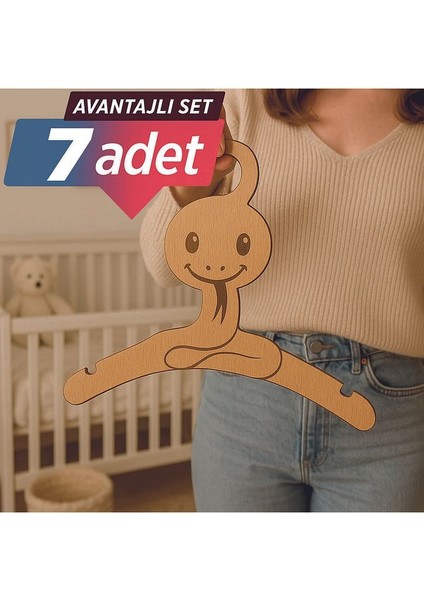 7'li Lazer Kesim Ahşap Yılan Figürlü Bebek Askılığı Bebek Odası Için Doğal, Sevimli ve Dayanıklı