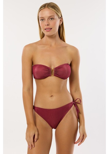 4526 Bordo Simli Straplez Bikini Takımı fiyatları