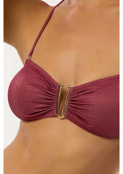 4526 Bordo Simli Straplez Bikini Takımı modelleri