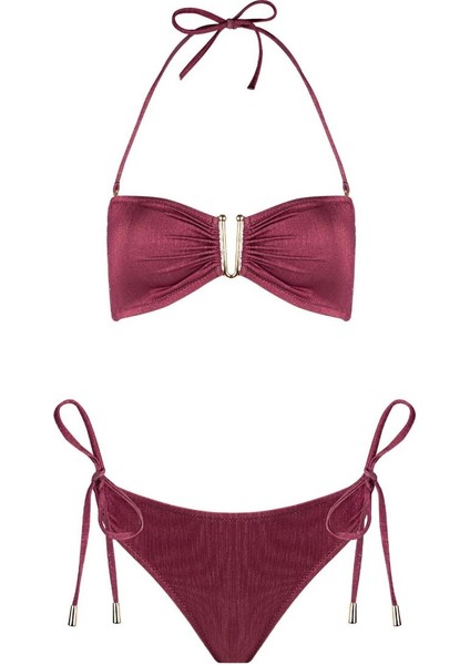 4526 Bordo Simli Straplez Bikini Takımı indirimleri