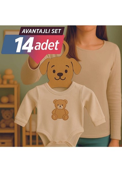 14'lü Lazer Kesim Ahşap Köpek Figürlü Bebek Askılığı Bebek Odası Için Doğal, Sevimli ve Dayanıklı