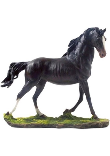 Design Siyah At Renkli Biblo Heykel 27X24CM Zarif Poliserin Kemik Toz Mermer 1 Adet