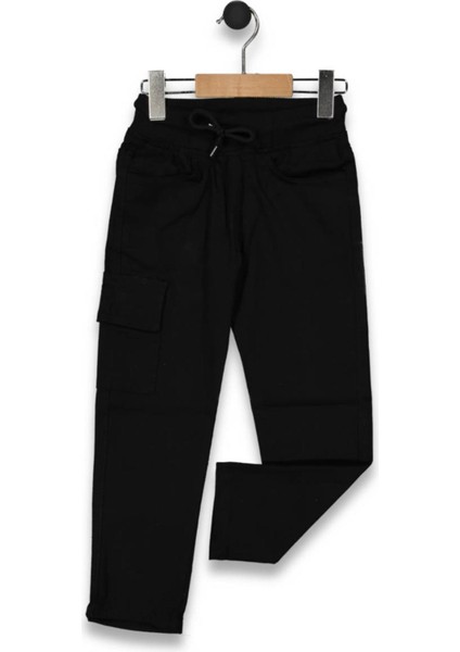 Erkek Çocuk Beli Ribanalı Siyah Kargo Kanvas Pantolon BGL-ST04546
