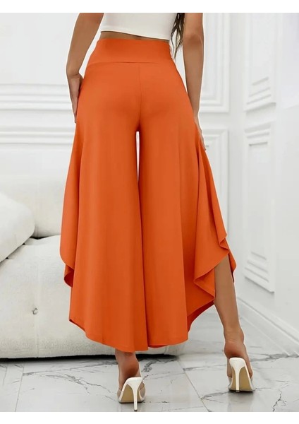 Kadın Yüksek Belli Geniş Paçalı Yanlardan Açık Sandy Pantolon modelleri